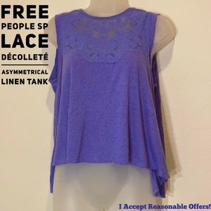 Free People Purple Lace Asymmetrical Linen Tank SP